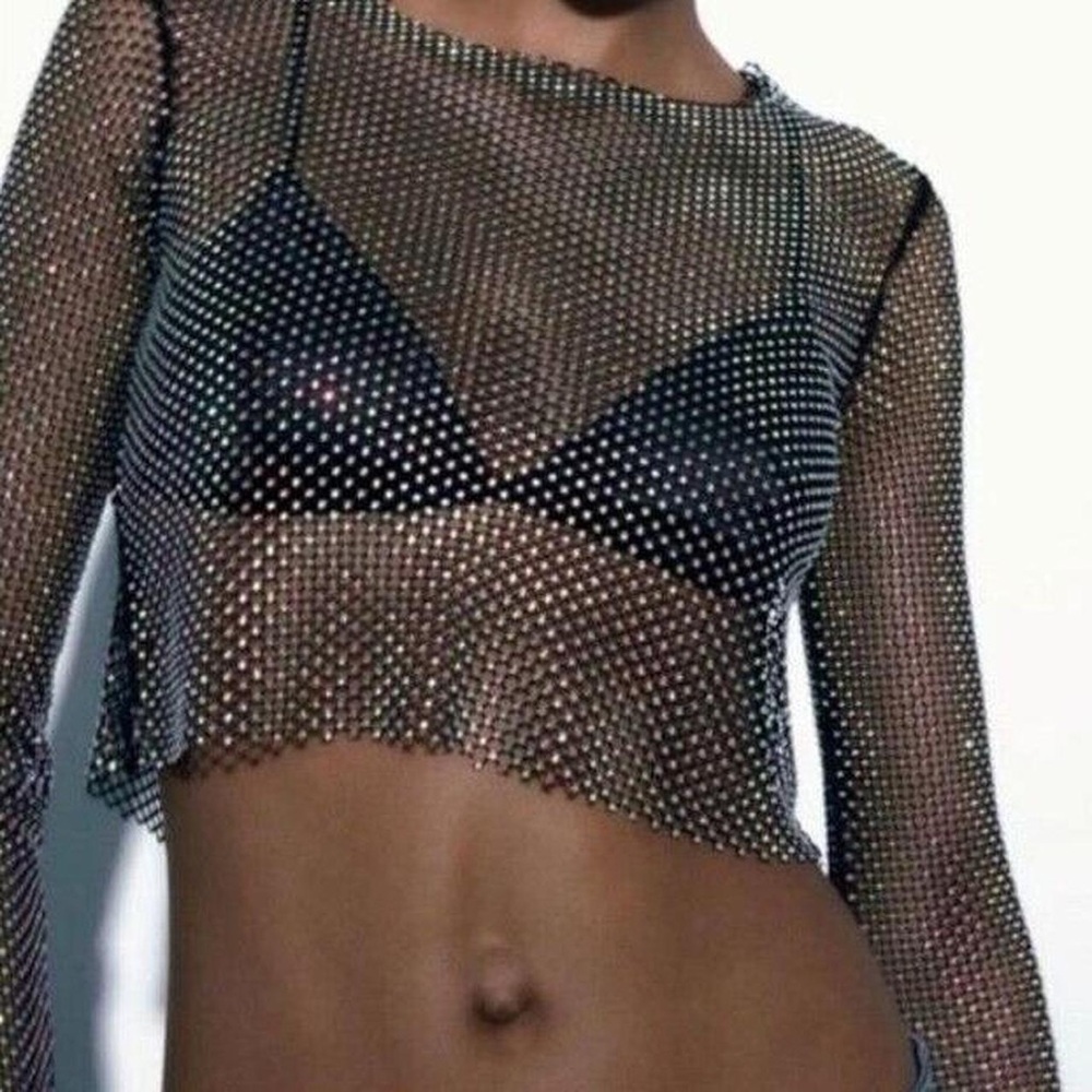 Zara rhinestone mesh crop top